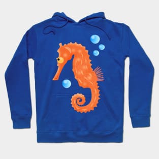 Cute orange seahorse bubbles cartoon illustration Hoodie